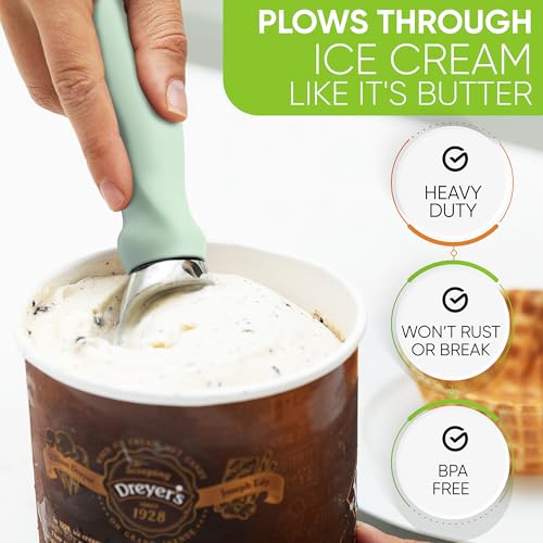 Image of Spring Chef Heavy Duty Metal Ice Cream Scoop w /Soft Grip Handle, Pistachio