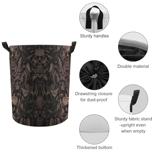 Panier de rangement pour jouets et linge motif tête de mort style gothique damassé