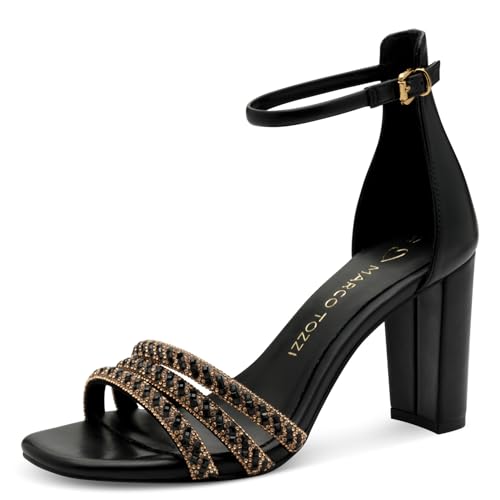 MARCO TOZZI Damen Sandalen mit Absatz Elegant Blockabsatz, Schwarz (Black), 39 EU