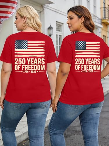 Image of Ithalt Patriotic Plus Size Shirts for Women 250th Anniversary USA Shirts American Flag Tshirt USA Short Sleeve Tops
