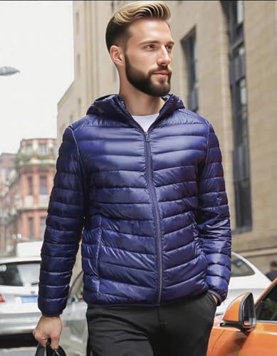 MOGU Men's Down Puffer Jacket with Hood – Lightweight Packable Winter Coat for Travel, Hiking, Casual Wear4