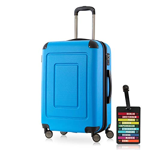 Preisvergleich Produktbild Happy Trolley - Lugano Hartschalen-Koffer Koffer Trolley Rollkoffer Reisekoffer Lugano, sehr leicht, TSA, 66 cm, 78L Cyan Blau + Design Kofferanhänger