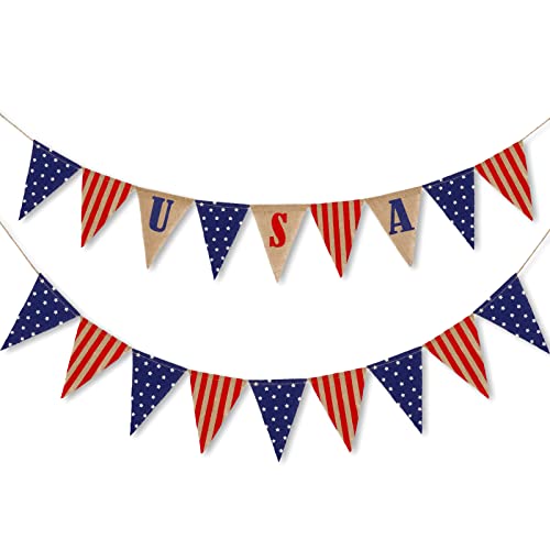 Whaline 2 Pack Patriotic Burlap Banner 4th of July...