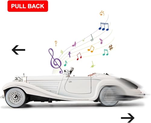 Image of 1:24 Benz 500K Toy Car Model, Diecast Collectible Pull Back Model Car with Sound and Light, Retro Classic Car Toy Gift Vehicles for Adults, Kids, Boys, and Girls (White)