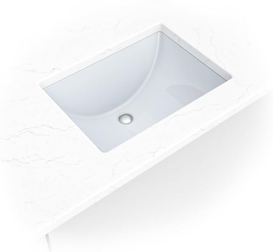 MSI 18.5” (L) x 13.75” (W) x 8.0” (H) Rectangle Porcelain Ceramic Undermount Bathroom Vanity Vessel Sink, White