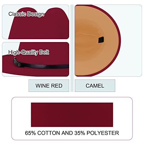 Image of Wide Brim Fedora Hats for Women Men Two Tone Dress Hat Felt Panama Hat in Two Audlt Size