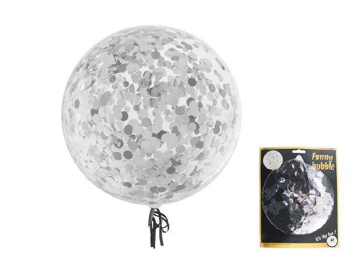 Lot de 12 - Ballon rond transparent avec confettis argent 45cm