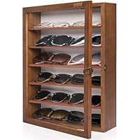 WELIDAY Sunglasses Display Case Wall Mounted Large Sunglasses Organizer Storage Wood Eyeglasses Holder（Brown）