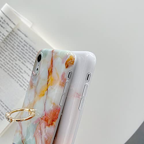 Qokey For Iphone Xr Case,Marble Case Cute Fashion For Women Girls Men With 360 Degree Rotating Ring Kickstand Soft Tpu Shockproof Phone Cover For Iphone Xr 6.1" Jade Green #TOP6