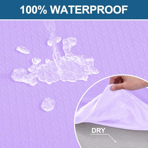 Image of Smiry Waterproof Seat Covers for Dining Room Chairs, No Rear Covers | Stretch Jacquard Removable Washable Chair Seat Slipcovers Protector, Set of 6, Lavander