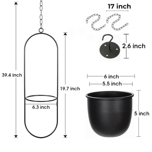 Shineloha 2er Set Blumenampel Hängend Innen, Metall Hängeampel Schwarz – Ansicht 3