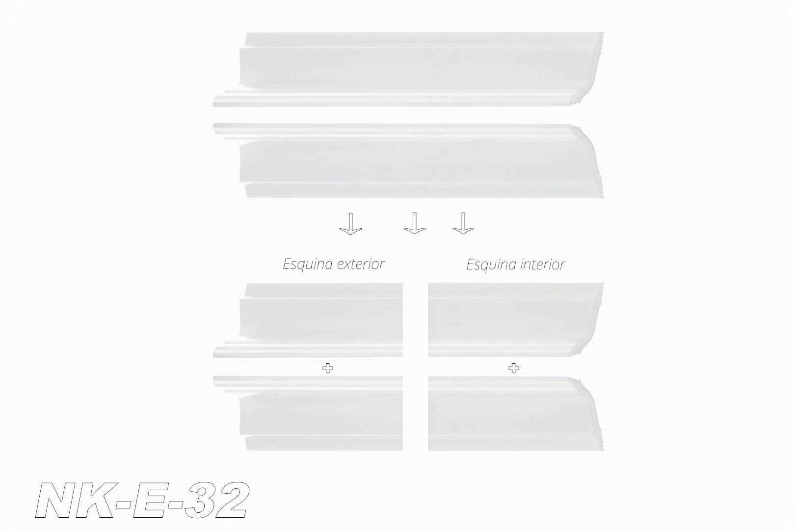 paquete decorativo de ahorro E-32-NK | incl. esquinas prefabricadas | ligero y estable | espuma de poliestireno extruido | de estuco | blanco moderno | XPS | 28 x 51 mm | 20 metros + 4 esquinas