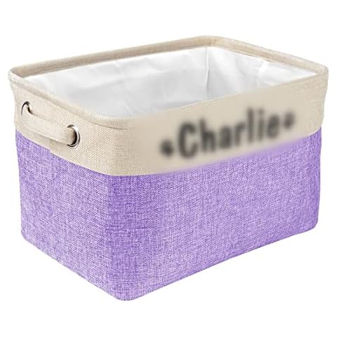 MVDIS_UP Foldable Dog Toy Basket with Cotton Handle, Storage Box for Organising Food, Clothes and Dog Accessories, Purple Cover
