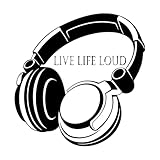 Gravuraufkleber Musikzitat Worte Lebe laut Kopfhörer 72x73.3cm Selbstklebend Schwarz