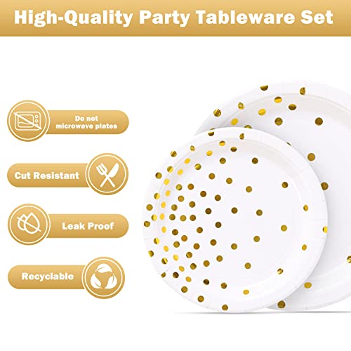 Simbago White And Gold Paper Plates - 100 Pieces Gold Dot Disposable Party Plates - Gold Party Supplies For Wedding Bridal Shower Baby Shower Holiday Parties #TOP3