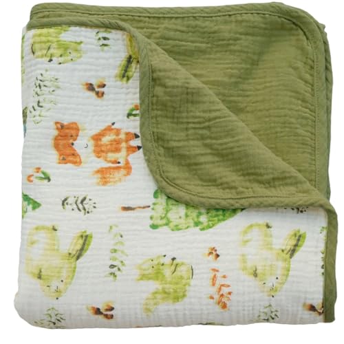 JoyTrek Muslin Baby Blanket 100% Cotton,Large Reversible Receiving Quilt for Boy Girl,Baby Blanket for Toddlers,Soft&Lightweight Premium Cotton Crib Quilt,Nursery,Tummy Time,Forest Creatures 47x47in