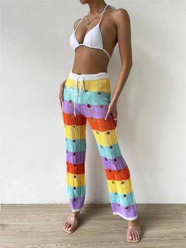 VOIKERDR Summer Pants for Women Hollow Out Crochet Pants Beach Pants Y2K Pants Streetwear3