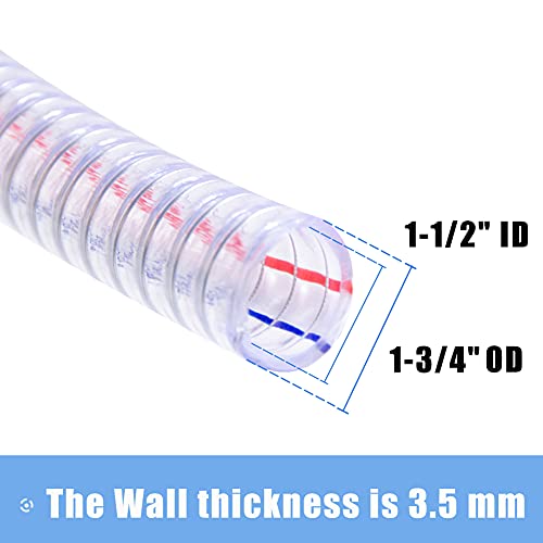 Ququyi 1-1/2 Inch Id X 1-3/4 Inch Od Heavy-Duty Steel Wire Suction Pvc Flexible Tubing High Pressure Uv Chemical Resistant Thick Vinyl Hose Tube, 6.6 Ft #TOP1