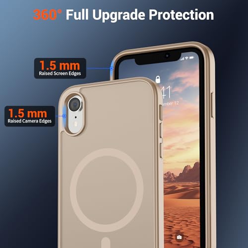 Image of SUPFINE Magnetic for iPhone XR Phone Case Desert Gold | With Screen Protector, Translucent Matte, Compatible with MagSafe, Military Grade Drop Proof, Rugged Shockproof Protective