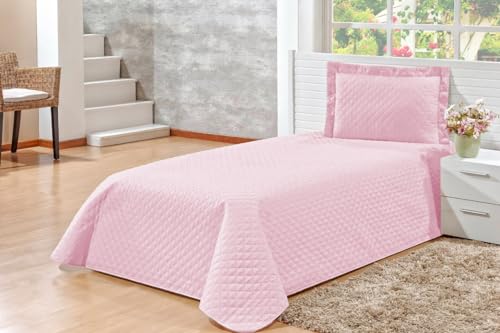 Kit Cobre Leito Solteiro Kaique 02 Peças Liso Ideal Cama Box (Rosa)