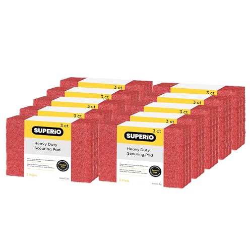 Image of Scouring Pad Non-Scratching Scrubber Non-Scratch Cleaning Scrub Pads Heavy Duty Scouring Pad Reusable Kitchen Scrubbing Pad Pack of 30 Red, by Superio