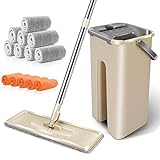 MASTERTOP Floor Mop and Bucket - Dust Mop Bucket with Wringer Set, Stainless Steel Handle, 8 Reusable Microfiber Mop Pads, 5 Cleaning Cloth, Hardwood Floor Cleaner Mops
