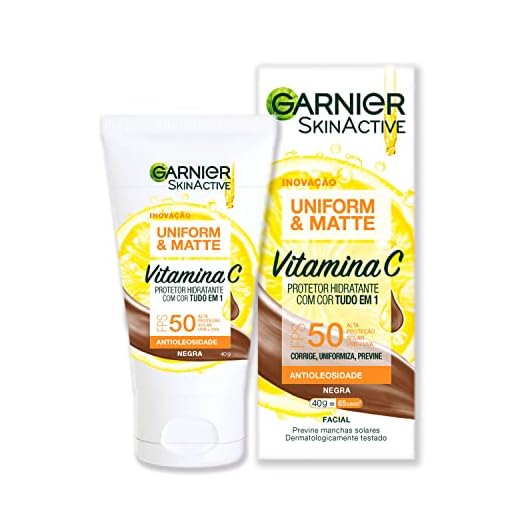 Protetor Hidratante Facial Garnier Uniform & Matte Vitamina C FPS 50 Cor Negra, 40g