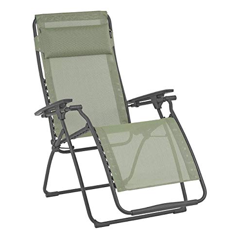 Lafuma Futura Series Patio and Poolside Zero Gravity Outdoor Lounge Recliner Chair with Adjustable and Removable Headrest, Moss Green