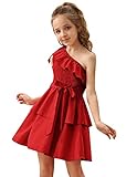 Kids Girls Graduation Dress Red Party One Shoulder Dress Size 6-7 Years