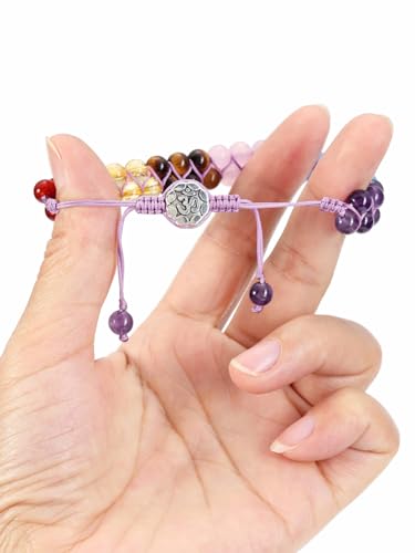 Image of Top Plaza Bead Chakra Bracelet 7 Chakras Healing Crystals Bracelet Yoga Stone Beads Bracelets Meditation Relax Anxiety Bangle for Womens Mens