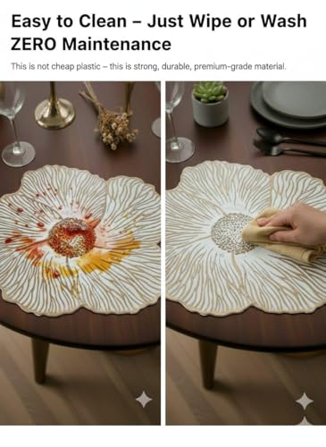Image of Dakshya Industries PVC Waterproof Table Mat Combo Set of 7 | 6 Dining Placemats with 1 Decorative Runner Heat Resistant Washable