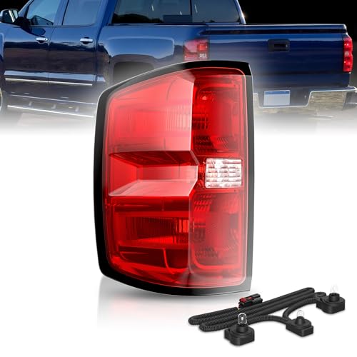Reilauto Tail Light Assembly Compatible with 2016-2019 Chevy Silverado 1500 2500 HD GMC Sierra 3500 HD Left Drive Side Rear Brake Taillight Replacement with Bulb and Harness Accessories Red
