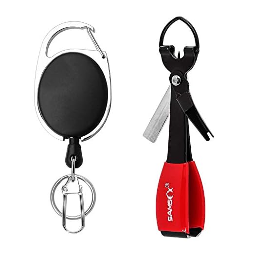 SAMSFX Fishing Quick Knot Tying Tool 4 in 1 Fly Line Clippers with Zinger Retractor Combo (Black)