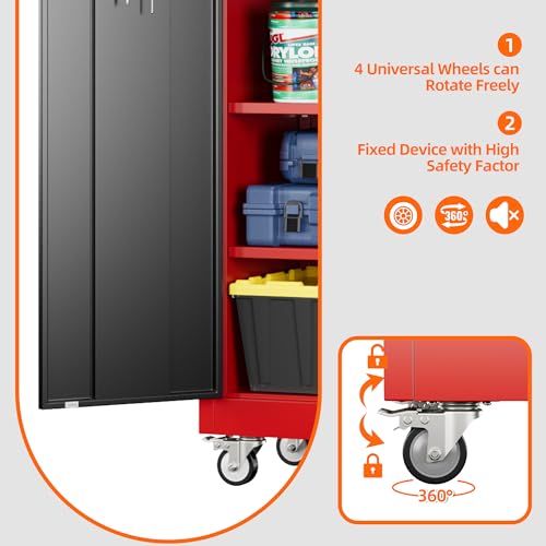 Image of 71 in Garage Storage Cabinet with Wheels, Black and Red