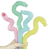 KEEYMENT Pop Tubes Sensory Fidget Toys for Autistic Kids Tactile Auditory Stimulation,Unique Classroom Fidget ADHD Toys for Boys and Girls(4 Pack Macarons)