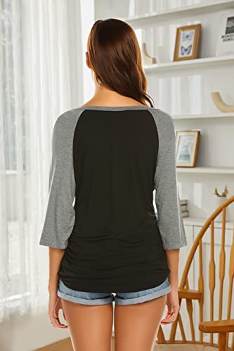 Ekouaer Women Maternity And Nursing Tshirt 3/4 Sleeves Prgnancy Shirts Comfy Breastfeeding Shirts Nursing Blouse (Grey L) #TOP2
