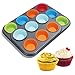 COUSINE STYLE - Bandeja 12 Mini Moldes reposteria 35*27*3 cm. Acero de 452 gr. Bandejas para horno Moldes Magdalenas / Cupcakes / Muffins. Molde Antideslizante. Calidad Profesional.