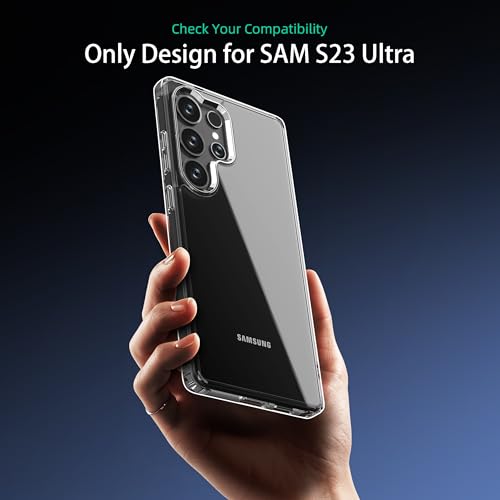 Image of ONES for Samsung Galaxy S23 Ultra Slim Case Clear, [PC + TPU Hybrid][Military-Grade Drop Protection][Anti-Yellowing][ Anti-Slip ], Shockproof Silicone Hard Cover, Scratch Resistant, Transparent Case