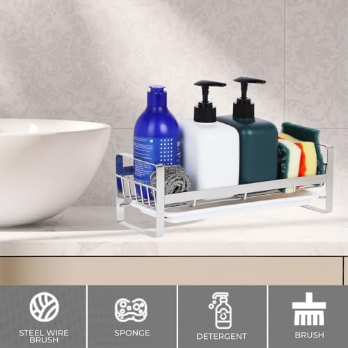 Image of Xacton Extra Large Sink Organizer, 30x9.5x9.5cm kitchen Sink Organiser soap stand for kitchen| Stainless Steel sink Caddy Dish Wash Holder Basin Organizer Kitchen Accessories