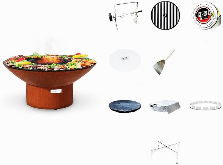 ARTEFLAME40" Fire Pit with 9 Accessories | Gourmet Outdoor Cooking Essential | Backyard Patio Steakhouse Searing (Low Round Base) MADE IN USA
