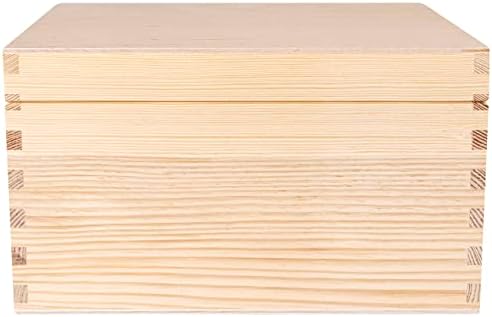 Creative Deco Wooden Storage Box for CD & DVD | 16 x 24 x 14 cm | 3 Compartments | Plain Unfinished & Unpainted with Lid | Office Storage Keepsake Trinket Chest Treasure