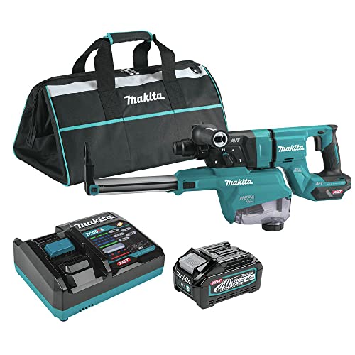 Makita 40V Max Xgt 1 1/8 inches Avt Rotary Hammer Kit With Dust Extractor Accepts Sds Plus Aft Aws Capable