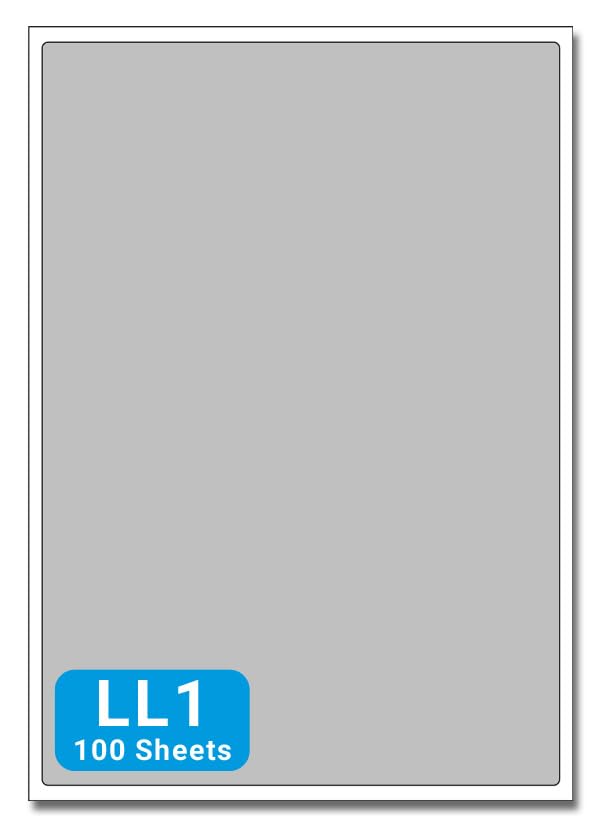 LL1 - A4 Sheet Labels - 1 to View 200mm x 289mm - 100 Sheets per Box (100 Self Adhesive Permanent Labels) (Metallic Silver)