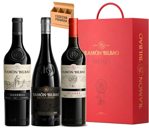 Pack Trío Ramón Bilbao - Vino Regalo - Envío Gratis 24h - 3 Botellas de Vino Tinto Crianza | Edición Limitada | Reserva - Cosecha Privada - Trió RB