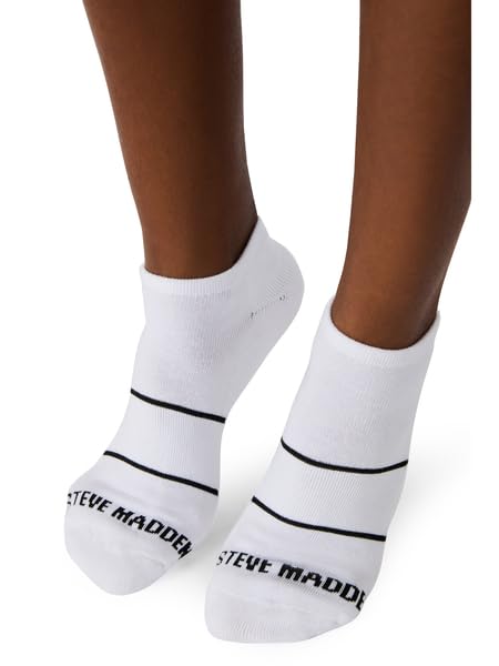 Image of STEVE MADDEN WOMEN'S 6PK SOLID MESH ARCH POP STRIPE LOW CUT HALF CUSHION, WHITE, VALUE PACK OF 6, SOCK SIZE 9-10, SHOE SIZE 5-10