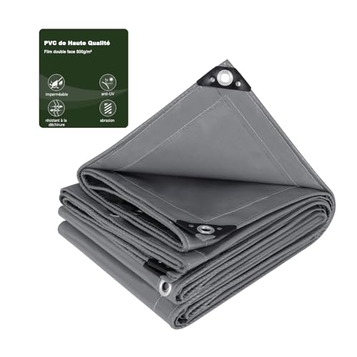 Laneetal Bâche de Protection - Imperméable, Résistante, Polyester Revêtu de PVC 500 g/m²² Untra Haute Densité avec œillets, Taille/Couleur au Choix - d'Extérieur Camion, Meuble de Jardin