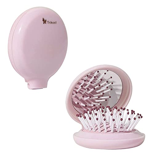 2pcs-Folding Mini Pocket Hair Comb with Mirror,Mini Travel Hair Brush with Mirror, Pink