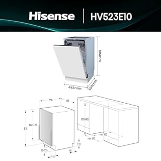 Hisense HV523E10, Lavastoviglie slim, Classe E, 10 coperti, 47db, 7 programmi, terzo cesto, partenza ritardata, motore asincrono, total AcquaStop, 9L