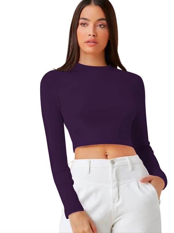 Image of Dream Beauty Fashion Women's Casual Round Neck Long Sleeves Stylish Crop Top - 17 inch Inches (Tee-Tally 02)