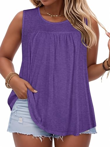 Image of Women Plus Size Tank Top Casual Summer Tops Loose Fit Sleeveless T Shirts Trendy Crewneck Tunic Tees 2026